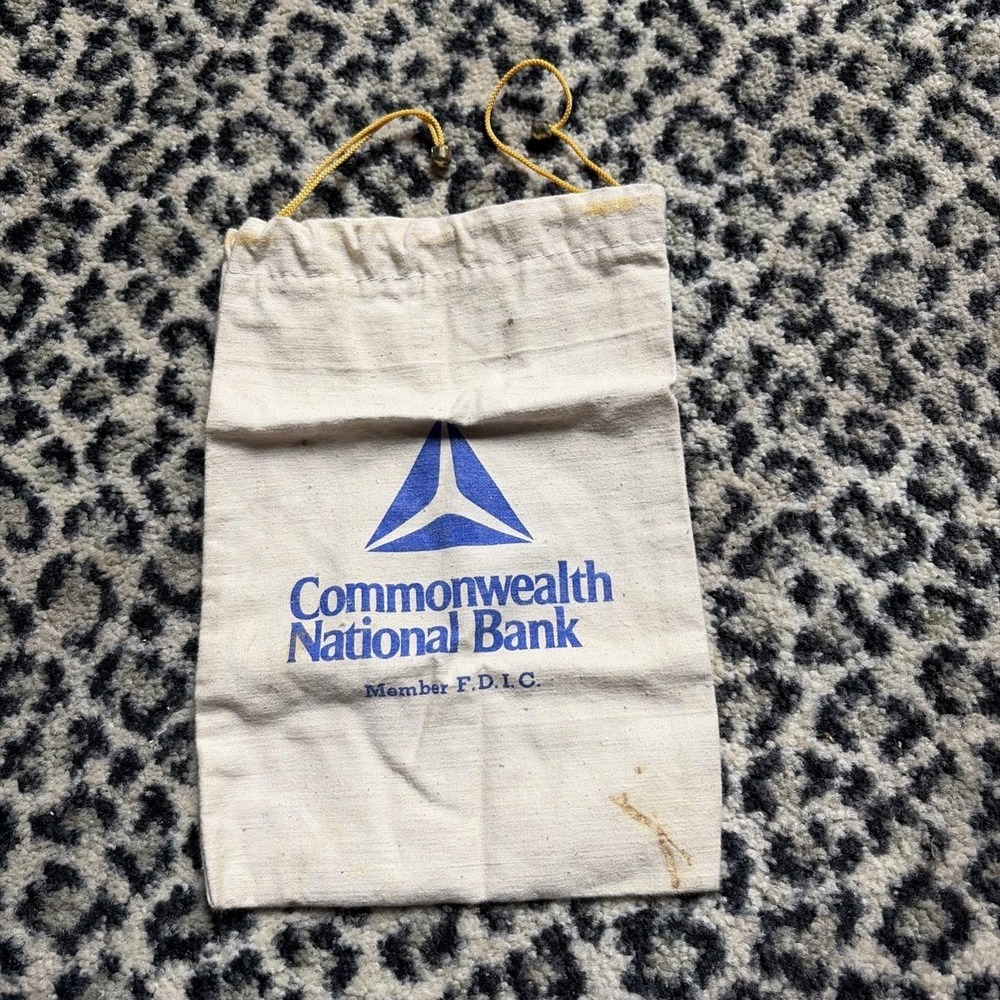 canvas Drawstring money bag from Commonwealth National Bank FDIC VTG 9.5 X 7"